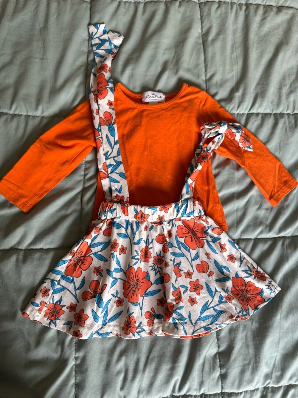 Marie & Kate Orange Floral Girls Matching Set - Orange Top & Floral Skirt